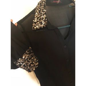 Black button down blouse with sequins